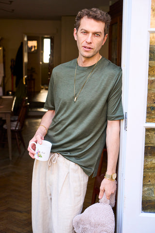 Men's merino wool olive green T-shirt UK