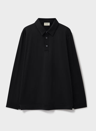 ZQ Merino Wool Jersey Black Long Sleeve Polo Shirt Three Button Down