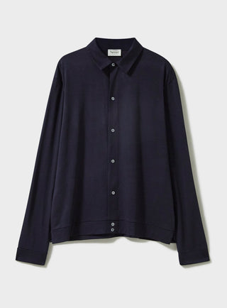 ZQ Merino Super 120s Wool Navy Jersey Shirt. Button downed front.