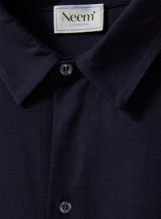 ZQ Merino Super 120s Wool Navy Jersey Shirt. Button downed front.