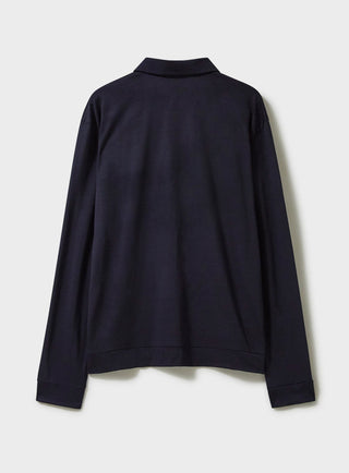 ZQ Merino Super 120s Wool Navy Jersey Shirt. Button downed front.