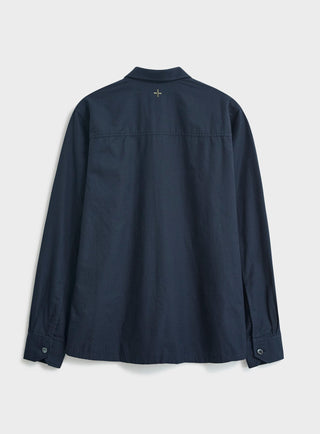 100% Regenerative Cotton Navy Shirt Jacket. Three pocket and button down.