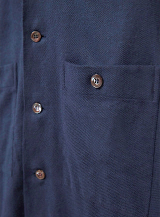 Recycled Italian Navy Flannel Double Pocket Shirt Double chest pocket with button fastening and is button down front.